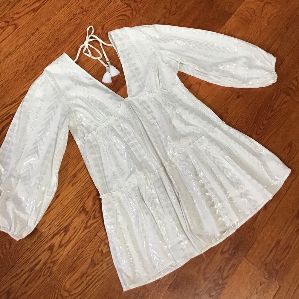 Blue Island Beach Boho Chic Silver Aztec Swim Coverup/ Dress Size S